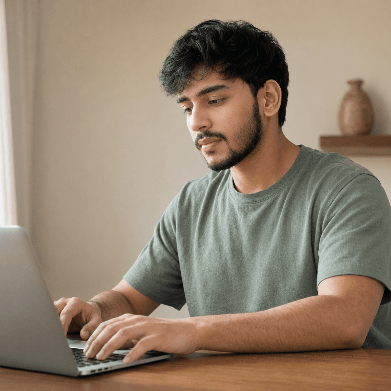 Sahal Shaikh at his laptop, mid-build.