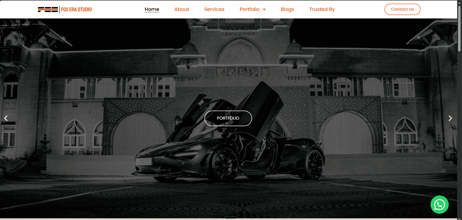 The Fox Era Studio website, showing the cinematic dark hero and portfolio sections